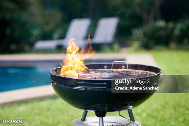 tijd om te grillen - garden barbecue stockfoto's en -beelden