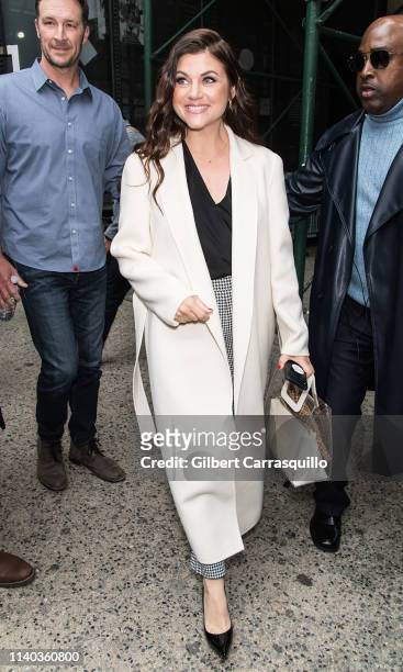 Actress Tiffani Thiessen is seen leaving AOL Build Series at Build Studio on April 30, 2019 in New York City.