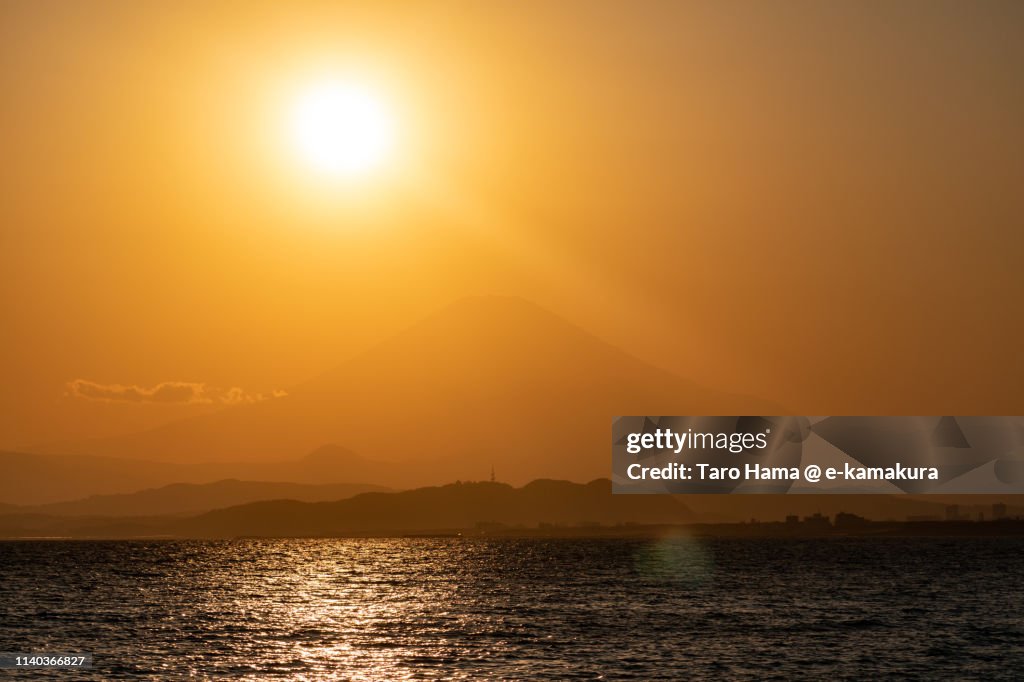 Diamond Fuji, the evening sun on the top of snow-capped Mt. Fuji in Japan