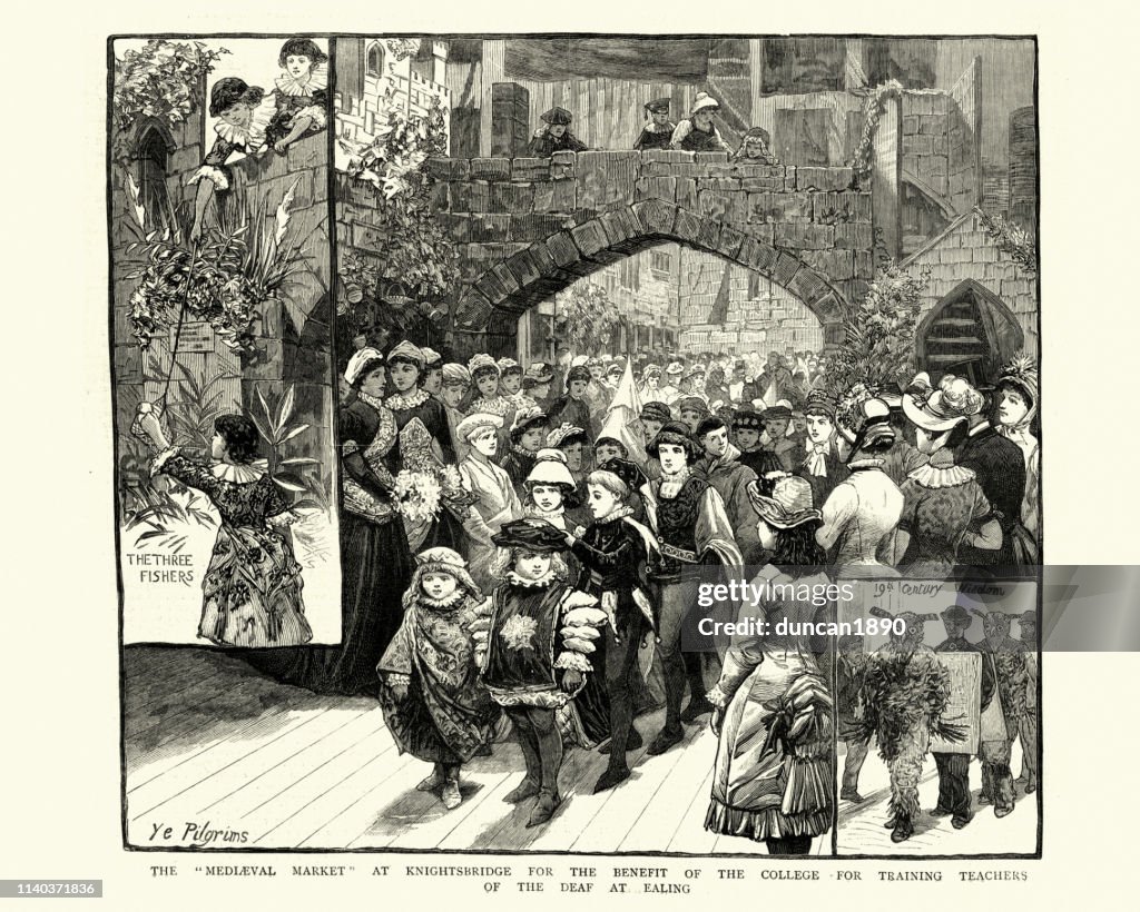 Victorian medieval pageant reenactment, Knightsbridge, 19th Century