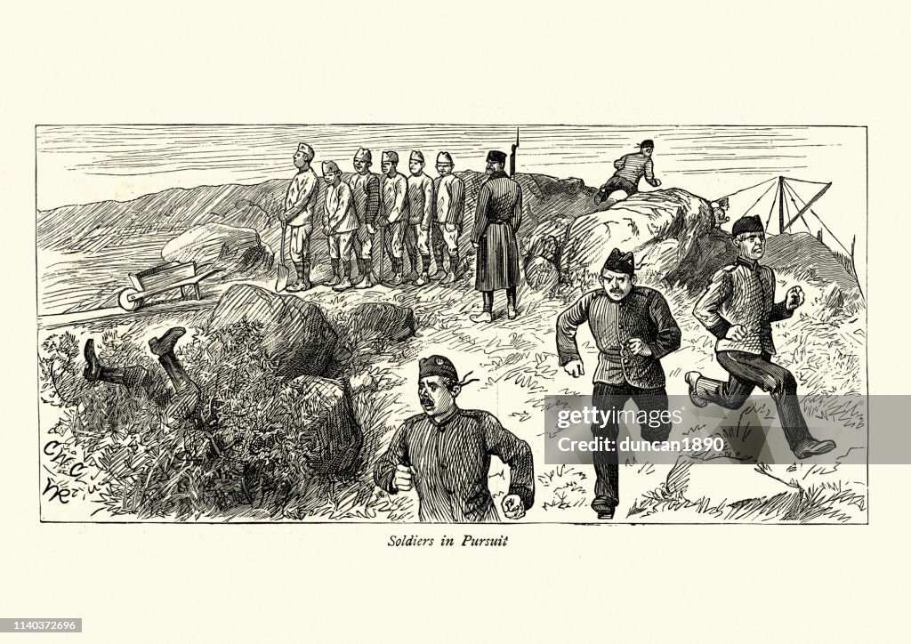 Soldiers chasing an escaped convict, Portland, Victorian, 19th Century