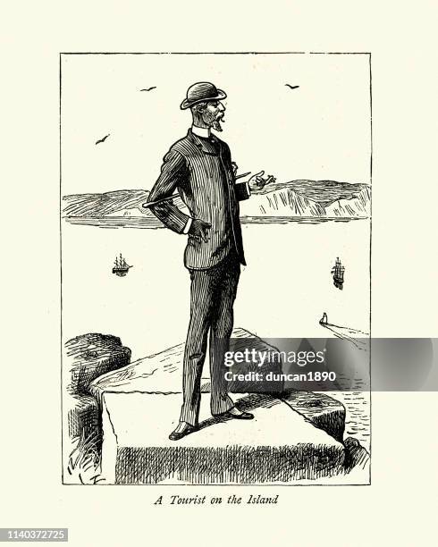 victorian tourist visiting the isle of portland, 1884 - isle of portland england stock illustrations