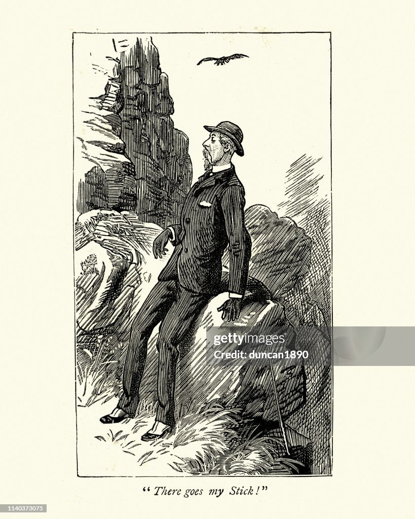 Victorian tourist walking on the Isle of Portland, 1884