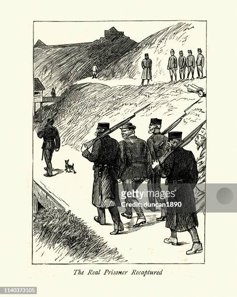 ilustrações de stock, clip art, desenhos animados e ícones de the real prisoner recaptured, isle of portland, 19th century - recaptured