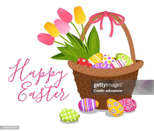 basket with easter eggs - easter eggs white background stock illustrations