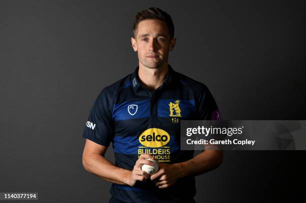 Chris Woakes of Warwickshire poses for a portrait during the annual team photocall day at Edgbaston on April 04, 2019 in Birmingham, England.