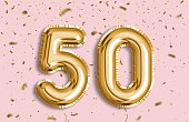 50 Years golden Foil Balloon anniversary logotype.