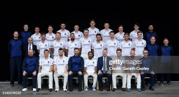 Warwickshire pose for a team picture during the annual team photocall day at Edgbaston on April 04, 2019 in Birmingham, England.