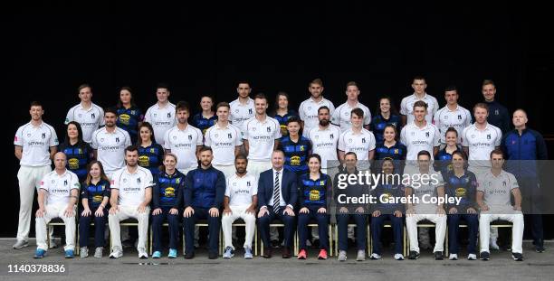 Warwickshire men and women's squads pose for a team picture during the annual team photocall day at Edgbaston on April 04, 2019 in Birmingham,...