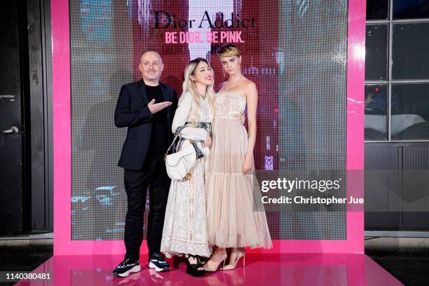 Peter Phillips, Pony, and Cara Delevingne attend Dior Addict Stellar Shine launch at Layers 57 on April 04, 2019 in Seoul, South Korea.