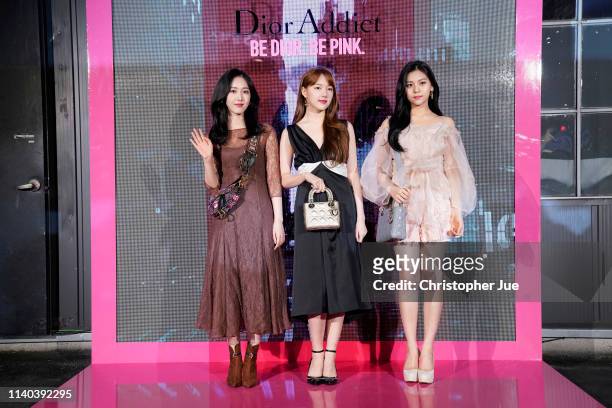 ShinBi, Ye Rin, and Uhmji of girl band group Girl Friend aka GFrand attend Dior Addict Stellar Shine launch at Layers 57 on April 04, 2019 in Seoul,...