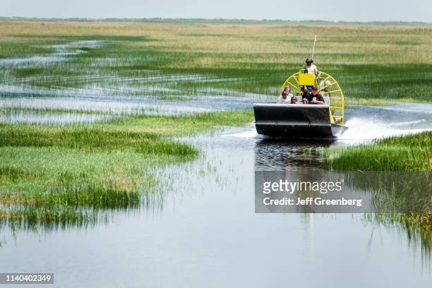 Miami, Everglades National Park, Airboat on wetlands.