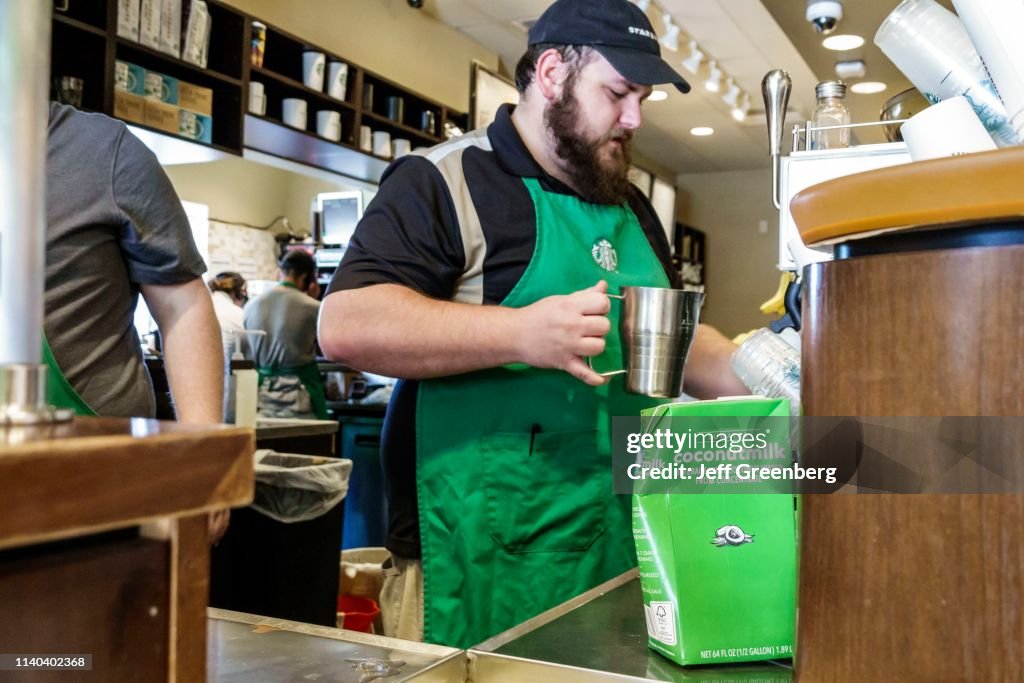 Florida, Sebring, Starbucks Coffee Barista at work