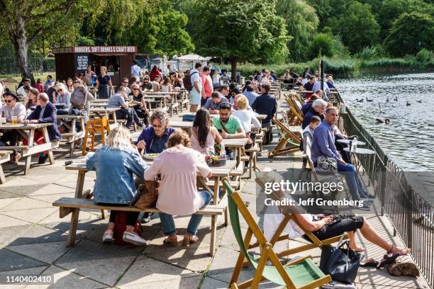 London, Hyde Park, Serpentine Bar & Kitchen patio with tables.