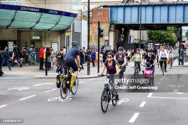 London, Blackfriars Road, dedicated protected bicycle lane.