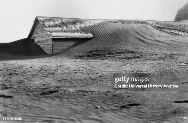 Soil Drifting over Hog House, South Dakota, USA, Rosebud Photo, Farm Security Administration, 1935.