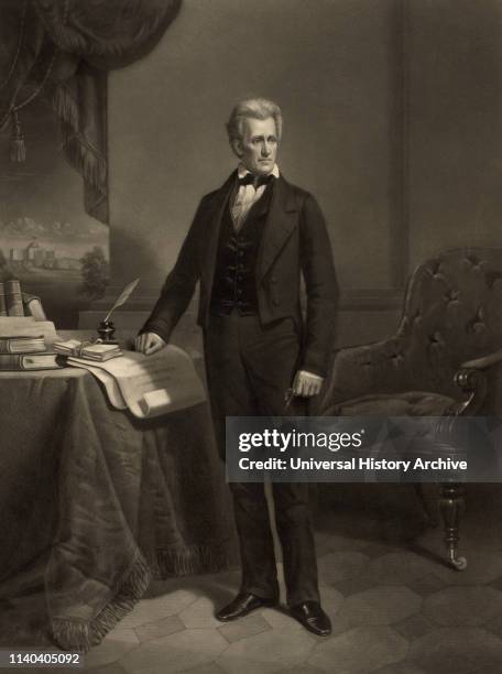 Andrew Jackson , Seventh President of the United States, Full-Length Portrait, Engraved by Alexander H. Ritchie from a Painting by Dennis M. Carter,...