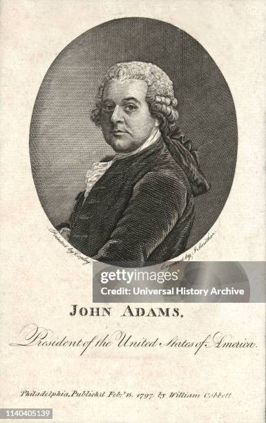 John Adams , Second President of the United States, Head and Shoulders Portrait, Engraved by James Smither from a Painting by John Singleton Copley,...