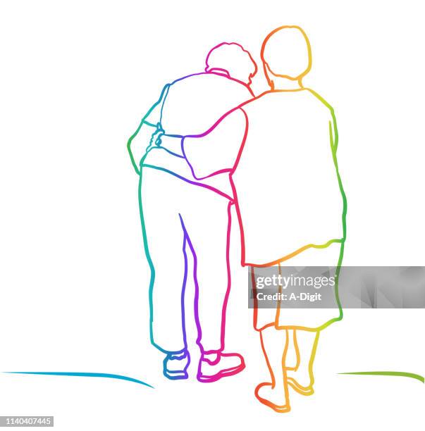 best friend forever elderly rainbow - fragility stock illustrations