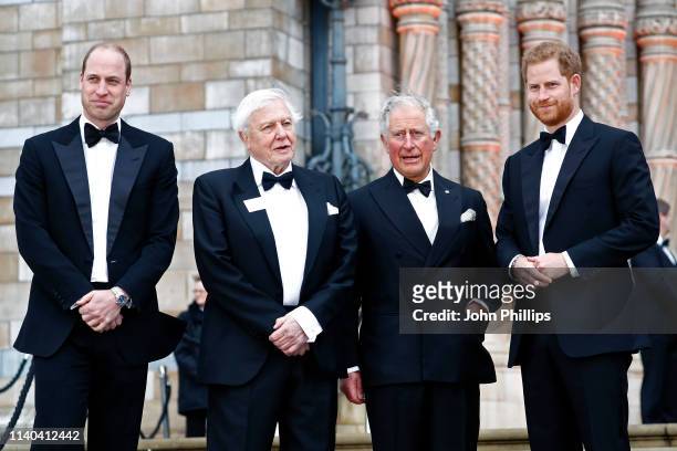 Prince William, Duke of Cambridge, Sir David Attenborough, Prince Charles, Prince of Wales and Prince Harry, Duke of Sussex attend the "Our Planet"...