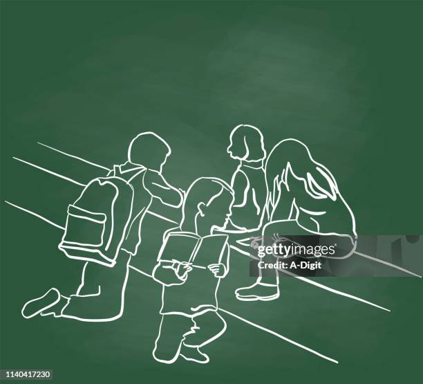 kids body language chalkboard - kid backpack stock illustrations
