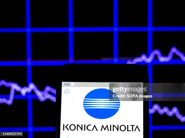 In this photo illustration a Konica Minolta, Inc logo seen displayed on a smartphone.