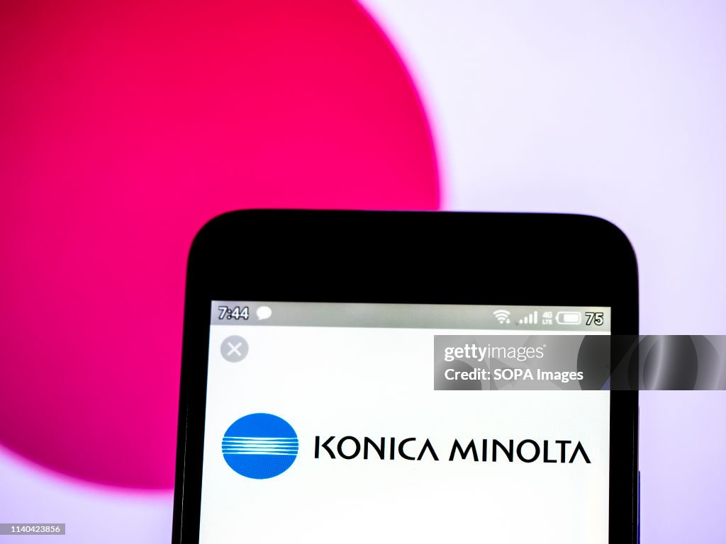 In this photo illustration a Konica Minolta, Inc logo seen...