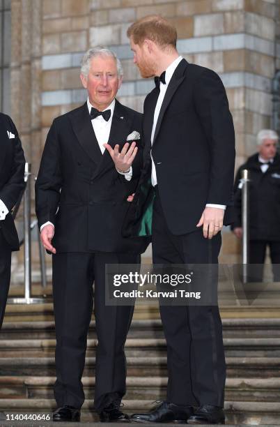 Prince Charles, Prince of Wales and Prince Harry, Duke of Sussex attend the "Our Planet" global premiere at Natural History Museum on April 04, 2019...