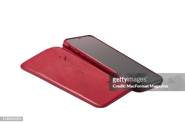 An Apple iPhone XR smartphone fitted with an Apple Leather Folio case, taken on September 29, 2018.