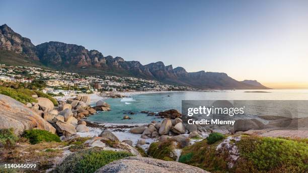cape town camps bay sunset panorama - camps bay stock pictures, royalty-free photos & images