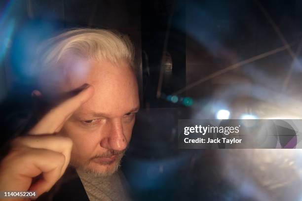 Wikileaks Founder Julian Assange leaves Southwark Crown Court in a security van after being sentenced on May 1, 2019 in London, England. Wikileaks...