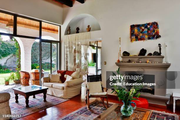Living room exemplifies the San Miguel style of architecture, San Miguel de Allende Mexico.