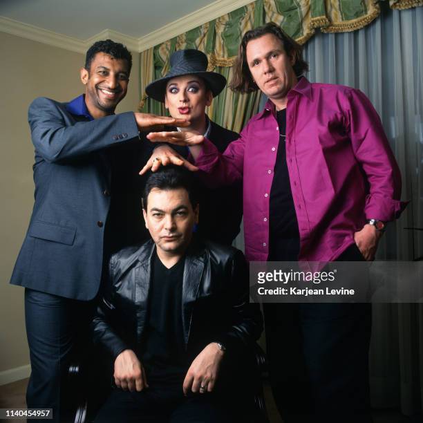 Boy George , Jon Moss , Roy Hay and Mikey Craig pose for a joint portrait to promote Culture Club’s reunion tour on April 29, 1998 in New York City,...