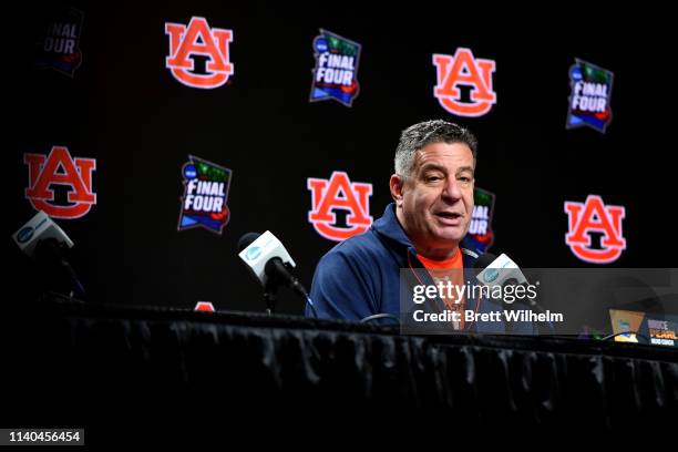 Head coach Bruce Pearl of the Auburn Tigers speaks to the media ahead of the Men's Final Four at U.S. Bank Stadium on April 04, 2019 in Minneapolis,...