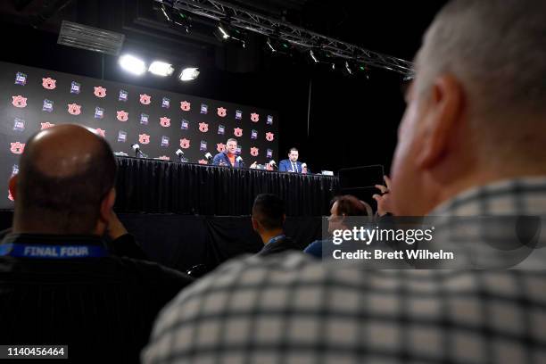 Head coach Bruce Pearl of the Auburn Tigers speaks to the media ahead of the Men's Final Four at U.S. Bank Stadium on April 04, 2019 in Minneapolis,...