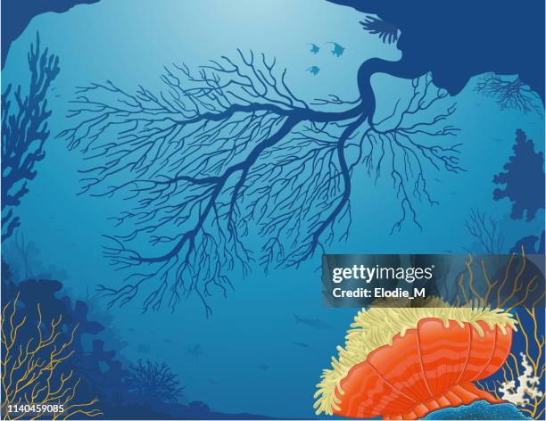 undersea scenery/scenery under the sea - orange sun coral stock illustrations
