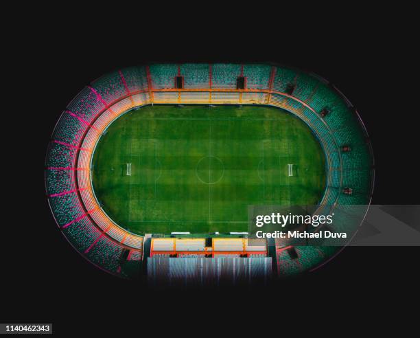 colorful soccer field directly above - stadium background stock pictures, royalty-free photos & images