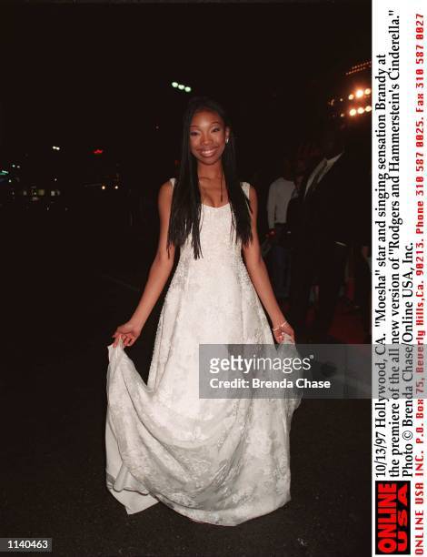 Hollywood, CA. "Moesha" star and singing sensation Brandy at the premiere of the all new version of "Rodgers and Hammerstein's Cinderella." Airs...