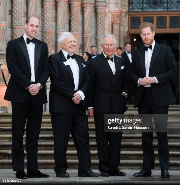 Prince William, Duke of Cambridge, Sir David Attenborough, Prince Charles, Prince of Wales and Prince Harry, Duke of Sussex attend the "Our Planet"...