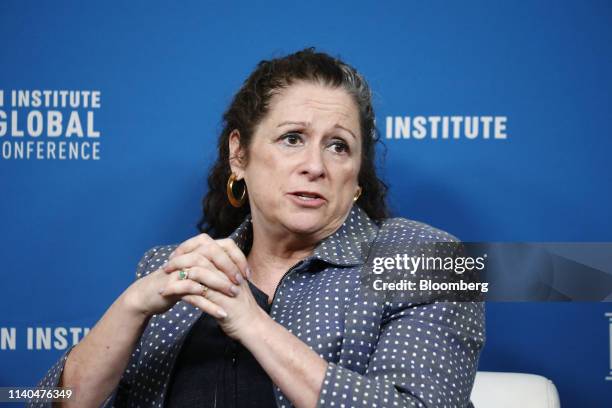 Abigail Disney, president and chief executive officer of Fork Films, speaks during the Milken Institute Global Conference in Beverly Hills,...