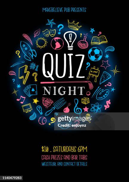 quiz night poster - trivia stock illustrations