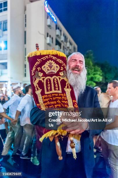 Israel, Tel Aviv - 1 October 2018: Simchat torah festivity on Kikar Rabin. This important Jewish holiday celebrates and marks the conclusion of the...