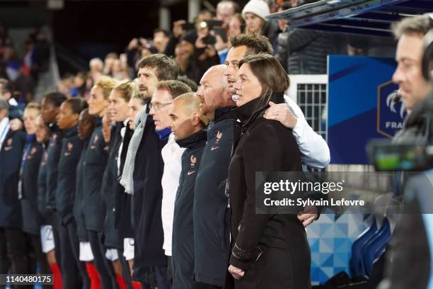 Coach of France Corinne Diacre during women friendly soccer match France vs Japan at Stade de L'Abbe-Deschamps on April 04, 2019 in Auxerre, France.