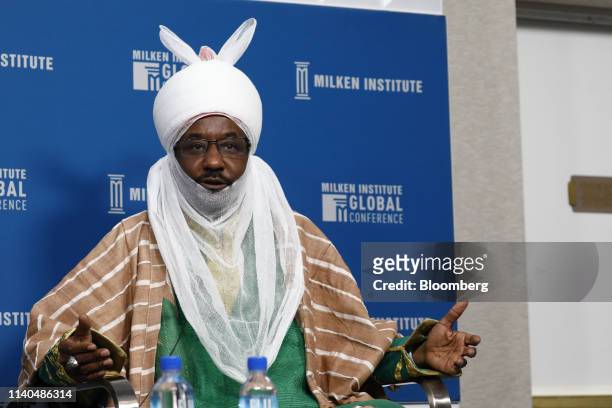 Sanusi Lamido Sanusi, emir of Kano and former Nigerian central bank governor, speaks during the Milken Institute Global Conference in Beverly Hills,...
