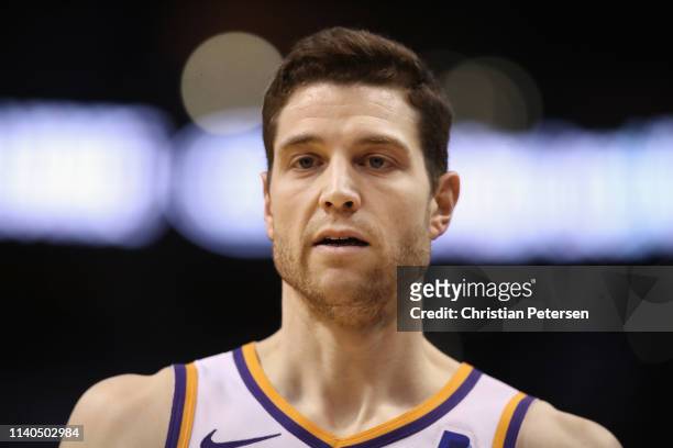 Jimmer Fredette of the Phoenix Suns during the second half of the NBA game against the Utah Jazz at Talking Stick Resort Arena on April 03, 2019 in...