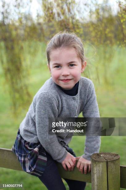 Undated handout photo of Princess Charlotte taken by her mother, Catherine, Duchess of Cambridge, at their home in Norfolk in April to mark her...