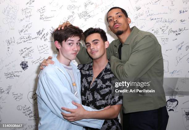 Griffin Gluck, Tyler Alvarez, and Melvin Gregg attend the "American Vandal" Q&A, premiere & reception on April 04, 2019 in Hollywood, California.