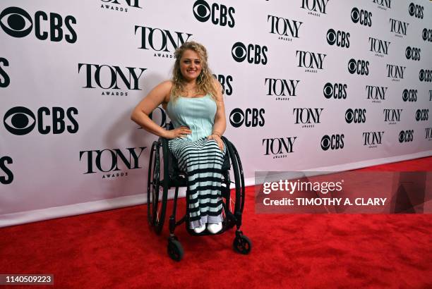 Best Featured Actress in a Musical nominee Ali Stroker arrives during the 2019 Tony Awards "Meet the Nominees " press reception on May 1 in New York....