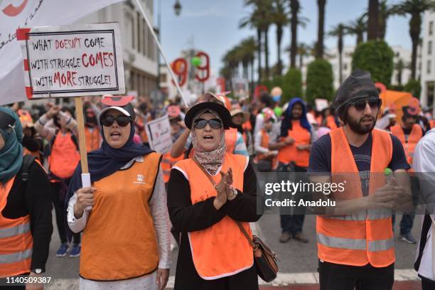 People take part in International Workers' Day, also known as May Day celebrations at Mohammed V Avenue in Rabat, Morocco on May 1, 2019.