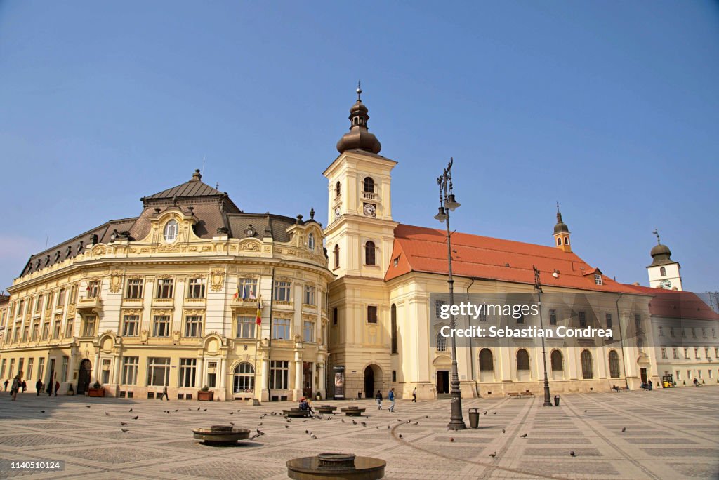 Great Square, one of the three beautiful squares in the historical center of the upper town of Sibiu, Romania